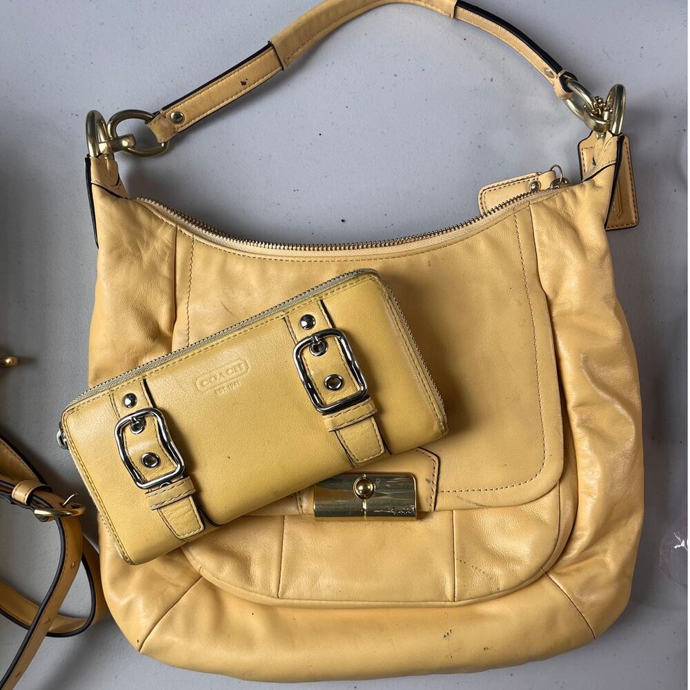 Coach Kristin Yellow Leather Hobo Shoulder Bag Crossbody Purse & Wallet Set - Picture 3 of 10